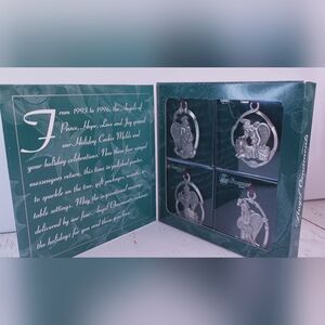 Longaberger Vintage Pewter Angel Ornaments Set of Four NIB  71757 90's Christmas